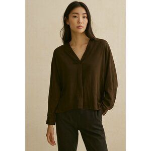 Aritzia Le Fou By Wilfred NWT Brown Blouse V neck Lightweight Women's Size S